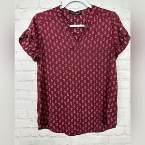 Sweet Rain Blouse Womens Red‎ Paisley Lightweight Short Sleeve Career Sz S